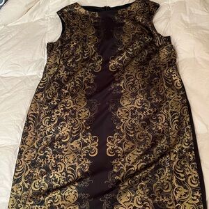 Studio One Gold and Black Sheath Dress Sleeveless Crew Neck Midi